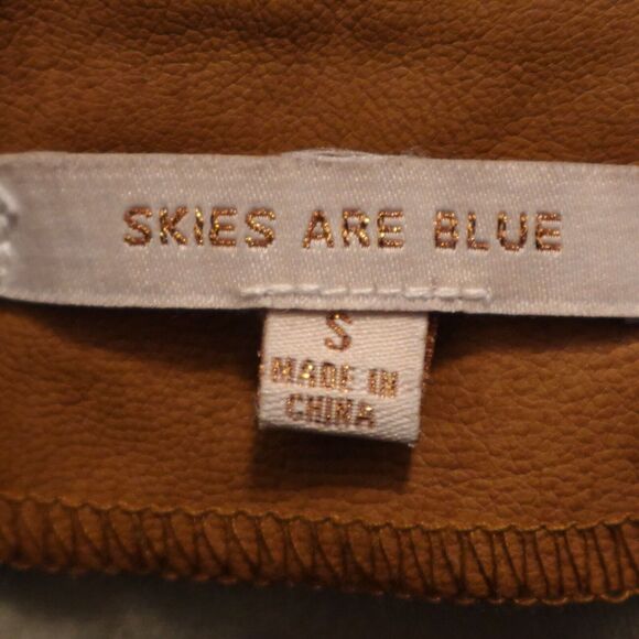 SKIES ARE BLUE Women Small Skirt Vegan Leather Mini Asymmetrical Brown - Picture 7 of 10